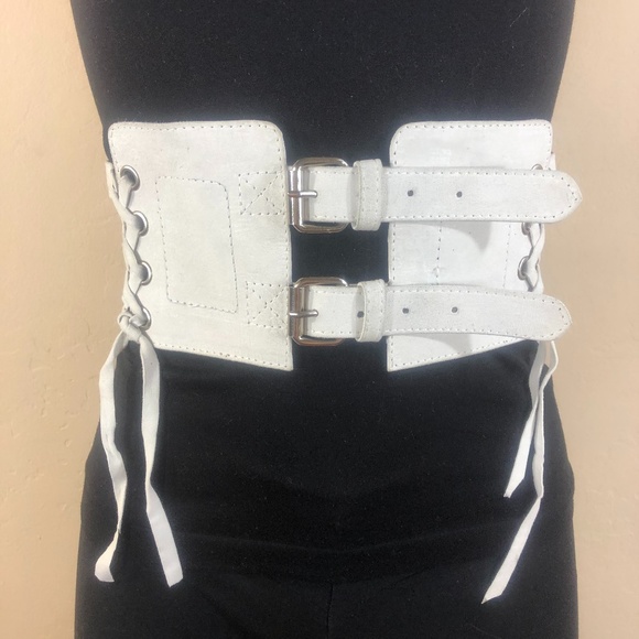 Artisan Corset Belt in White Suede Leather - Handmade in Indonesia main image 6